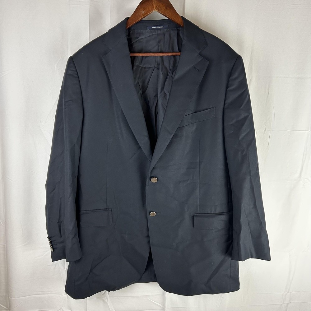 Ermenegildo Zegna Suit Jacket Mens 46 Blue Solid Two Button Made In Switzerland